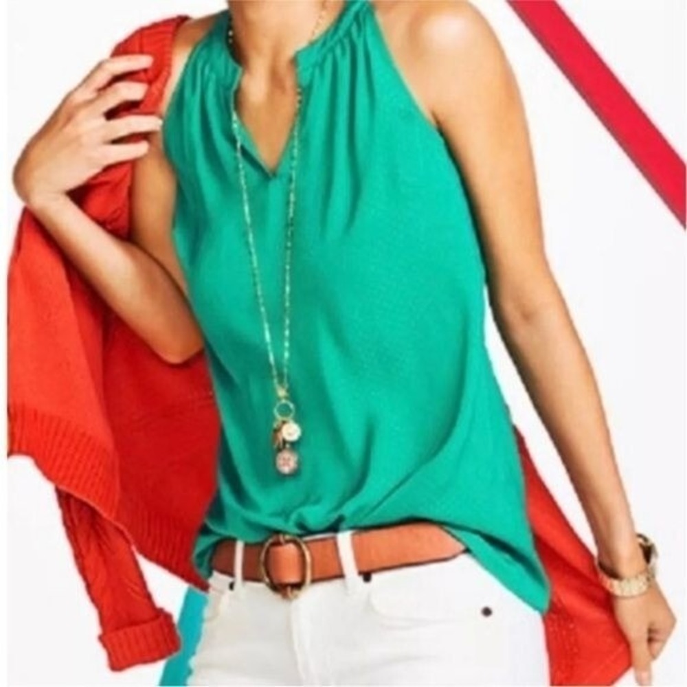 Cabi green polka dot satin effect racer back tank S